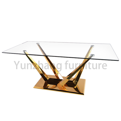 Σύγχρονα έπιπλα ξενοδοχείων με Tabletop γυαλιού το χρυσό να δειπνήσει χάλυβα πίνακα
