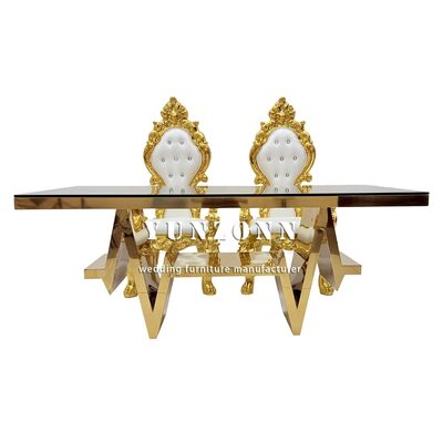 Καλή τιμή Χονδρεμπόρος Επικαιροποιούμενα έπιπλα Τραπέζι μοντέρνα πολυτελή χρυσάφι από ανοξείδωτο χάλυβα γυαλί Τραπέζι για φαγητό 6 σετ καρέκλες σε απευθείας σύνδεση