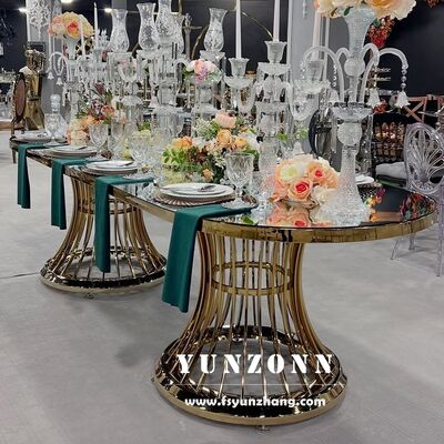 Καλή τιμή Λούξυ Χρυσός Ατσάλινος Γάμος Γυαλί τραπέζι τραπεζαρία για ξενοδοχεία Ελαφριά έπιπλα για εκδηλώσεις σε απευθείας σύνδεση