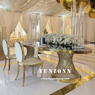 Καλή τιμή Τέλεια πολυτελή μακρύ ωβάλ τραπεζάκι από ανοξείδωτο χάλυβα για τραπέζια ξενοδοχείων γάμους και εκδηλώσεις σε απευθείας σύνδεση