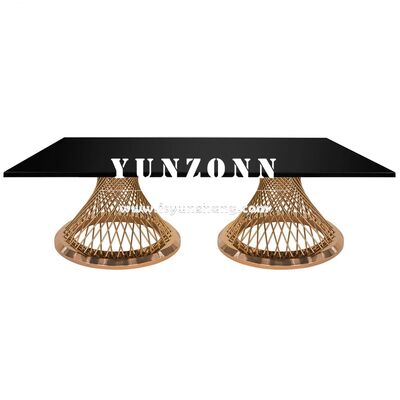 Καλή τιμή Προσαρμοσμένα ορθογώνια τραπέζια γάμου από ανοξείδωτο ατσάλι σε χρυσό χρώμα, μοντέρνος μεταλλικός σχεδιασμός για εστιατόρια, πάρτι, ξενοδοχεία και αίθουσες σε απευθείας σύνδεση