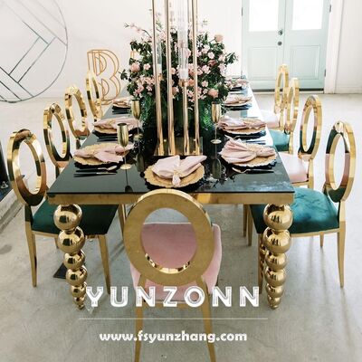 Καλή τιμή Σύγχρονο πολυτελές ορθογώνιο τραπέζι γάμου και τραπεζαρίας με πόδια από ανοξείδωτες μπάλες για ξενοδοχεία και αίθουσες σε απευθείας σύνδεση