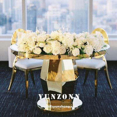 Καλή τιμή Πώληση Νέο Μοντέλο Χρυσό Ανοξείδωτο Ατσάλι Γάμου Στρογγυλό Καθρέφτης Γυάλινη Επιφάνεια Βάση Τραπεζιού για Τούρτα σε απευθείας σύνδεση