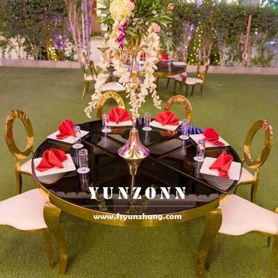 Καλή τιμή Λούξος σύγχρονο τραπεζάκι από ανοξείδωτο χάλυβα με γυάλινη κορυφή για εξωτερικό γάμο ξενοδοχείο πάρτι τραπέζι στρογγυλό σχεδιασμό σε απευθείας σύνδεση