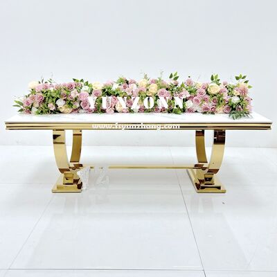 Καλή τιμή Διακοσμήσεις Εκδηλώσεων Πολυτελούς Πάρτι Τραπέζι με Χρυσά Πόδια Μοντέρνο Γυάλινο Ορθογώνιο Τραπέζι από Ανοξείδωτο Ατσάλι για Γάμους και Δεξιώσεις σε απευθείας σύνδεση