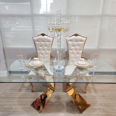 Καλή τιμή Mobiliario de hotel para novios, mesa de comedor VIP de boda con tapa de cristal y acero inoxidable para sala de estar, fiesta, restaurante, banquete - En venta σε απευθείας σύνδεση