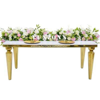 Καλή τιμή Σύγχρονο ορθογώνιο τραπεζαρικό τραπέζι με διαφανή γυάλινη κορυφή και πλαίσιο από ανοξείδωτο χάλυβα για εκδηλώσεις και συμπόσια σε απευθείας σύνδεση