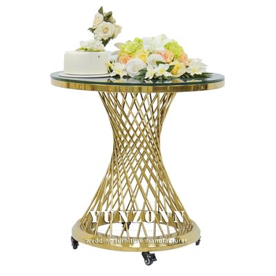 Καλή τιμή Luxury Gold Stainless Steel Mirror Glass Top Wedding Decoration Cake Stand Table σε απευθείας σύνδεση