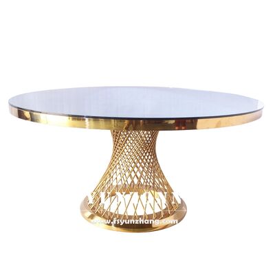 Καλή τιμή Εκδήλωση Έπιπλα Πολυτελείας Πάρτι Χρυσό Ανοξείδωτο Ατσάλι Γυαλί Διχτυωτό Στρογγυλό Τραπέζι Δεξιώσεων για Γάμο σε απευθείας σύνδεση