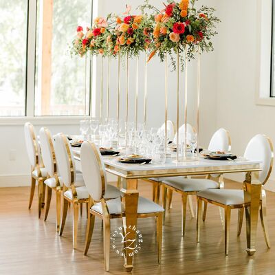 Καλή τιμή Σύγχρονο χρυσό από ανοξείδωτο χάλυβα καθρέφτης γυαλί τραπεζαρία για ξενοδοχεία γάμους πάρτι υπαίθριες εκδηλώσεις για τραπέζια σε απευθείας σύνδεση