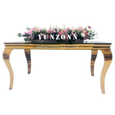 Καλή τιμή Ευρωπαϊκό σετ τραπεζαρίας χονδρικής, μοντέρνο μαύρο tempered glass με ανοξείδωτο ατσάλι για δεξιώσεις ή ξενοδοχεία σε απευθείας σύνδεση