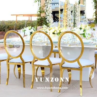 Καλή τιμή Μοντέρνα Πολυτελής Χρυσή Ακρυλική Διαφανής Στρογγυλή Πλάτη Δερμάτινη Καρέκλα για Τραπεζαρία για Ξενοδοχεία σε απευθείας σύνδεση