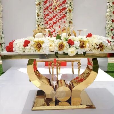 Καλή τιμή Σύγχρονο επιχρυσωμένο τραπέζι γάμου από ανοξείδωτο ατσάλι για εκδηλώσεις, ξενοδοχεία, πάρτι, τραπεζαρίες, σαλόνια, εξωτερική χρήση σε απευθείας σύνδεση