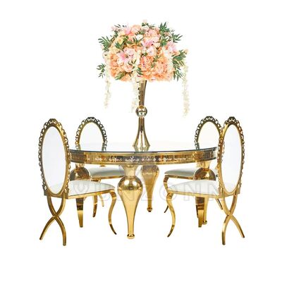 Καλή τιμή Νέο σχεδιασμό ακρυλικών τραπέζι μεταλλικές καρέκλες X πόδι Χρυσό πλαίσιο από ανοξείδωτο χάλυβα οβάλ πλάτη PU δέρμα σαλόνι εμπορικό σε απευθείας σύνδεση