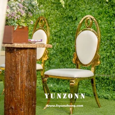 Καλή τιμή Σύγχρονη χρυσή οβάλ πλάτη καρέκλα για γάμους Μεταφορές Επιπλήματα από ανοξείδωτο χάλυβα για συμπόσια και ξενοδοχεία σε απευθείας σύνδεση